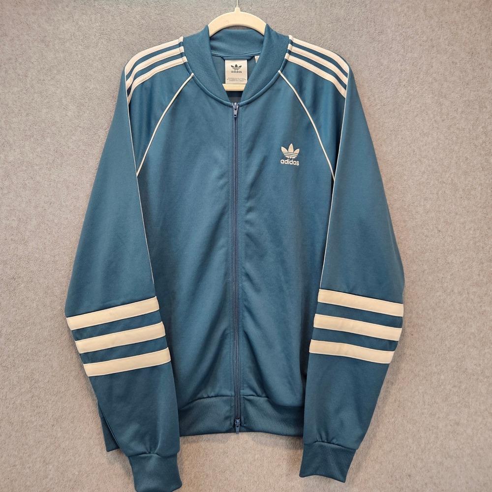 ADIDAS Track Jacket Mens L Blue AUTH TT DJ2857 Stripe Trefoil Retro Sportswear